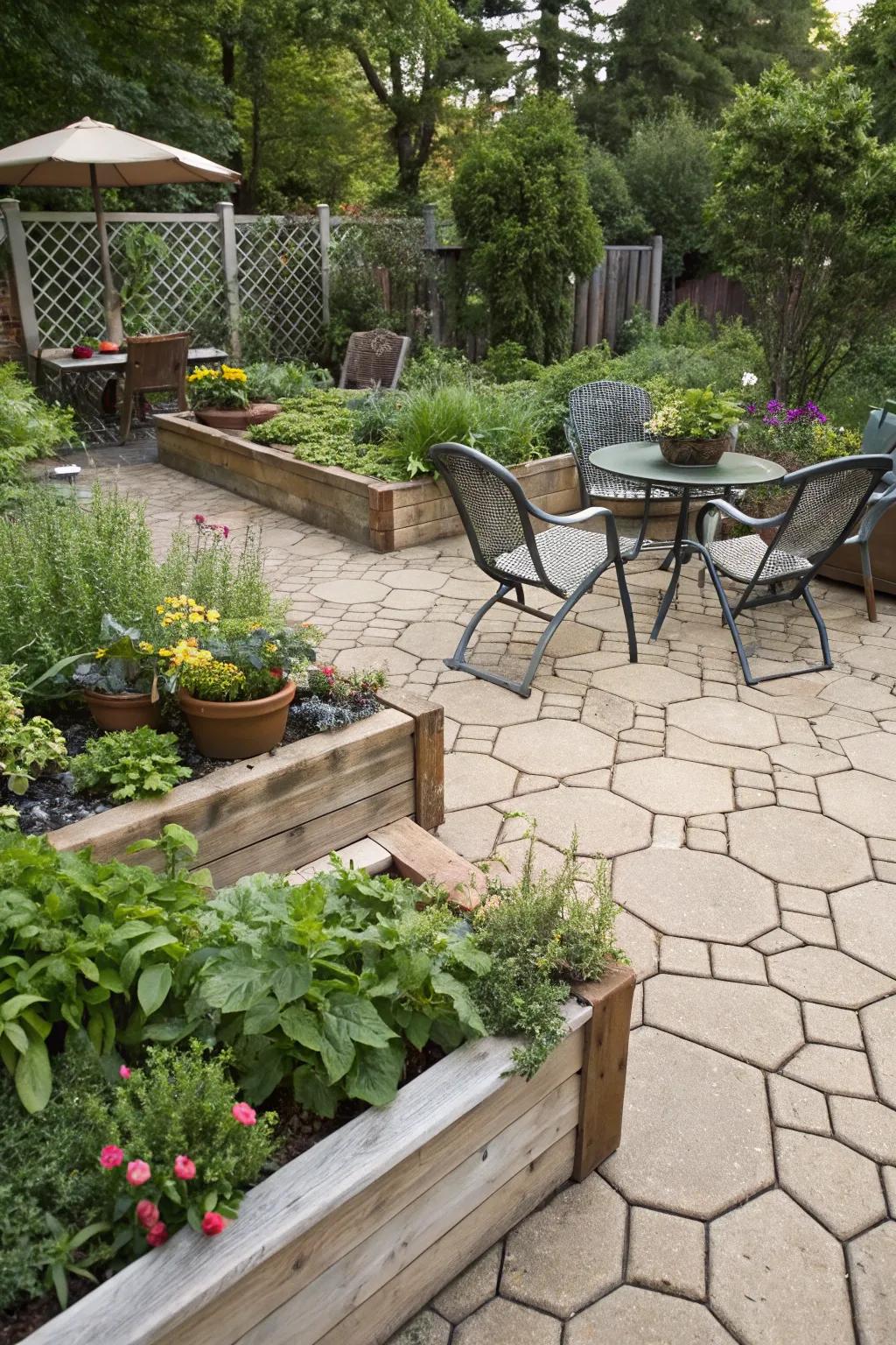 Irregular pattern creating a natural, free-flowing patio design.