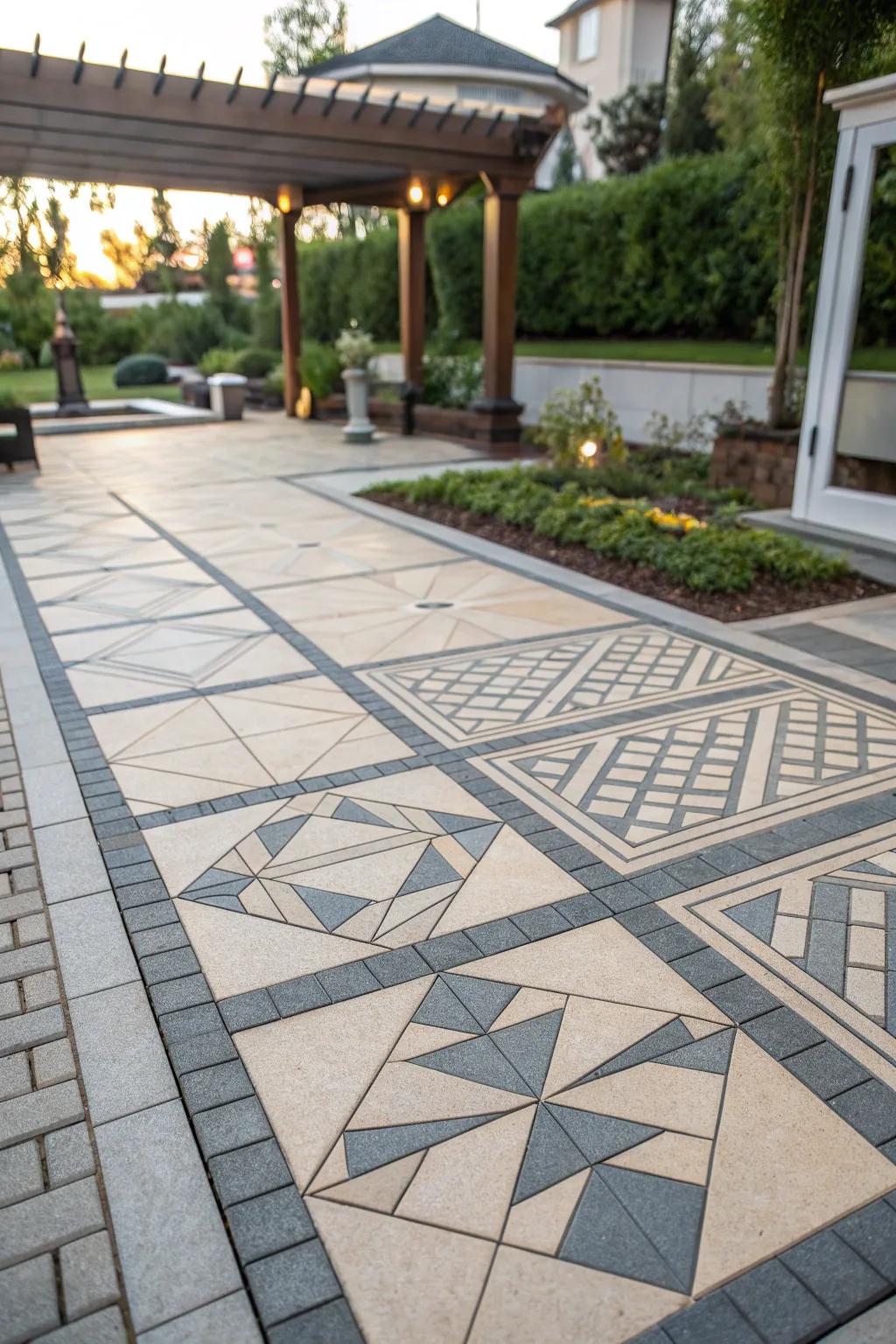 Add artistic flair with geometric paver patterns.
