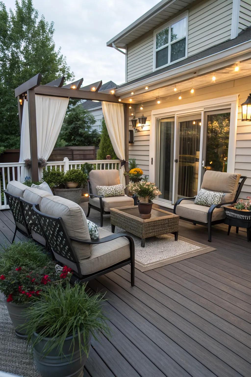 A patio with composite decking, offering durability and style in one package.