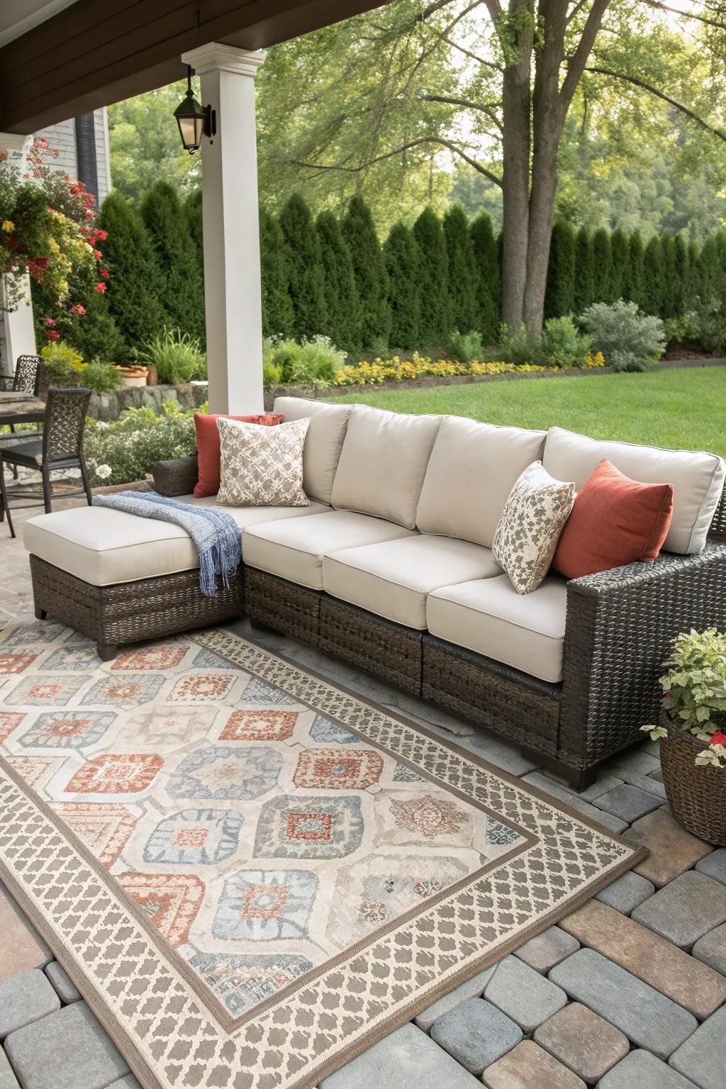 Outdoor rugs add texture and define your patio area.