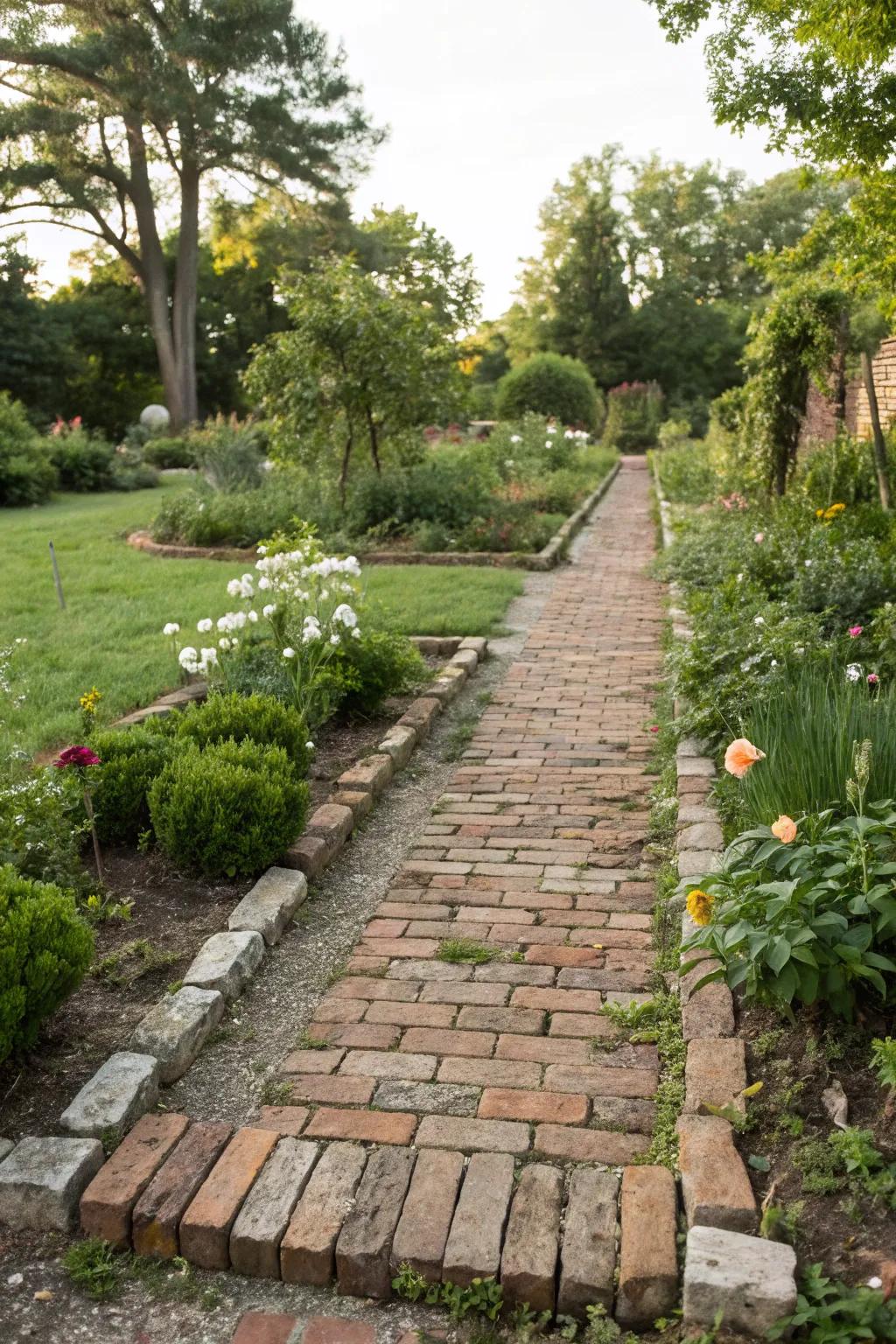 Rustic charm with reclaimed brick paver edging.
