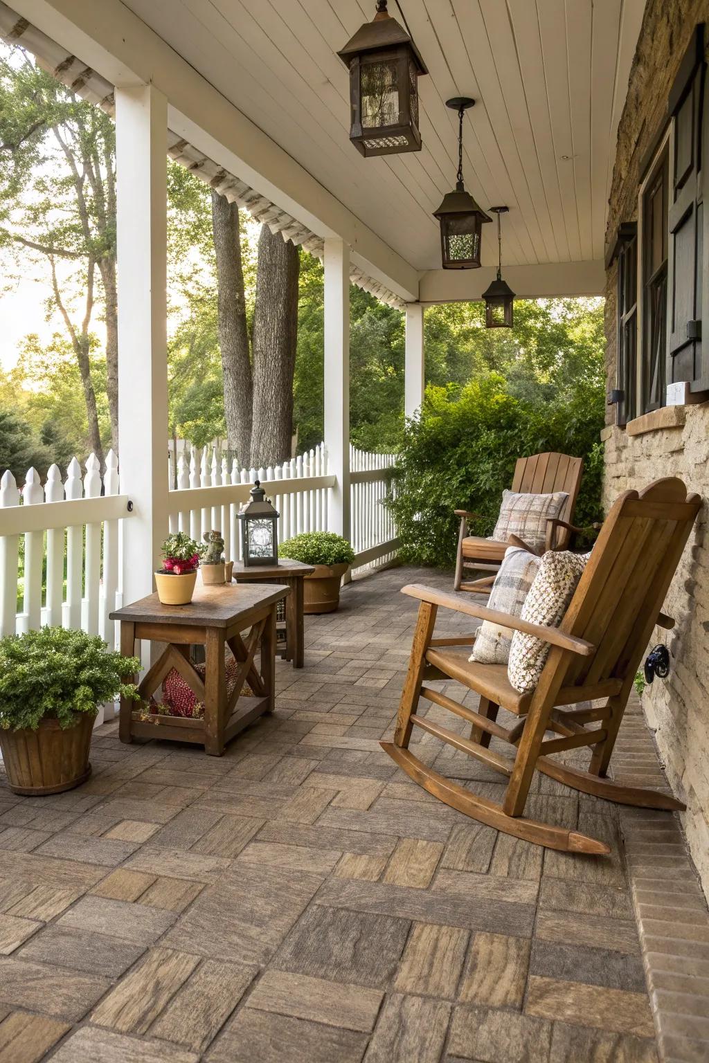 Wood-look pavers combine rustic charm with low maintenance.