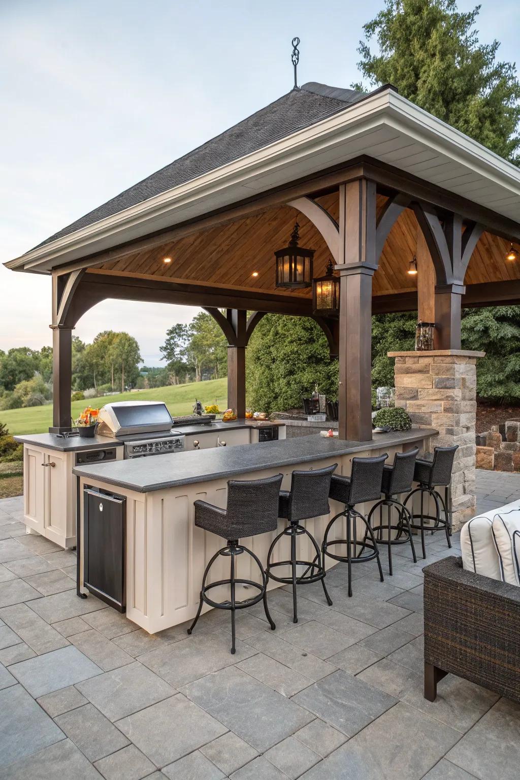 A pavilion featuring a custom bar area for stylish entertaining.