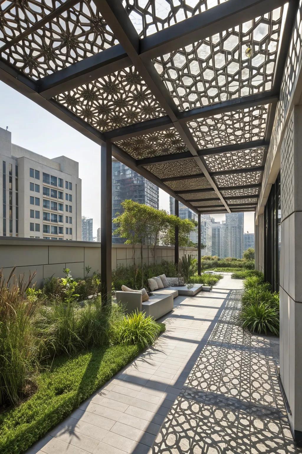 Geometric patterns bring a modern touch to your pergola.
