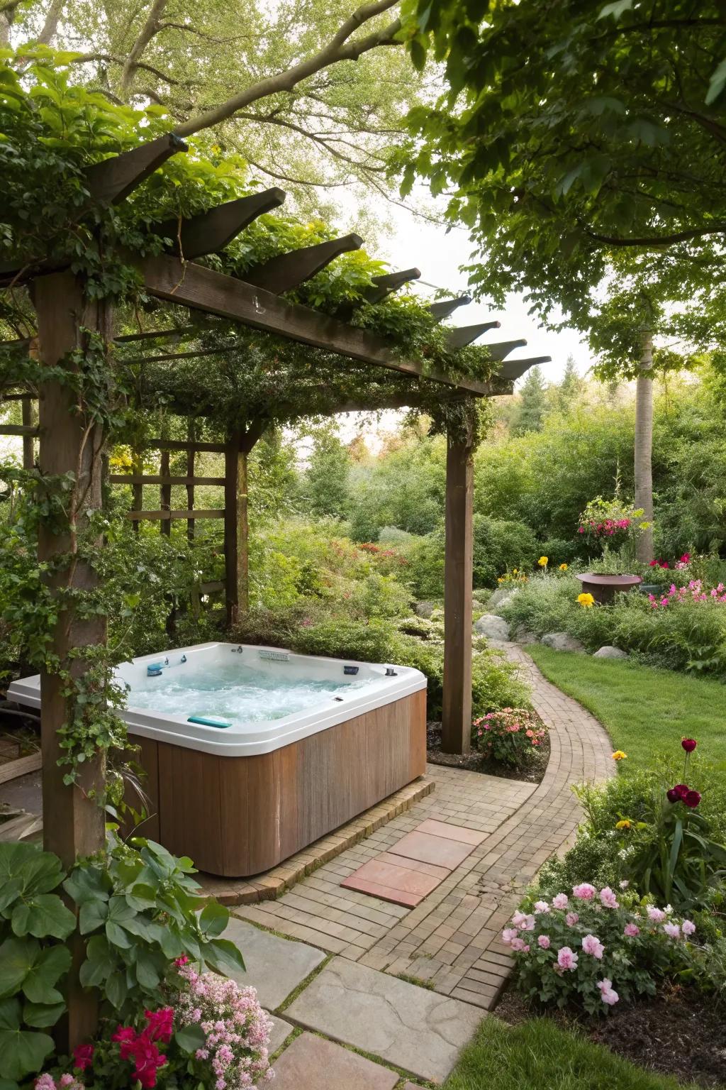 A private spa experience with an enclosed pergola hot tub