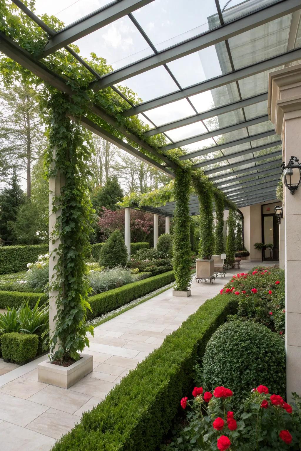 Glass roofs provide a modern and airy feel to pergolas.
