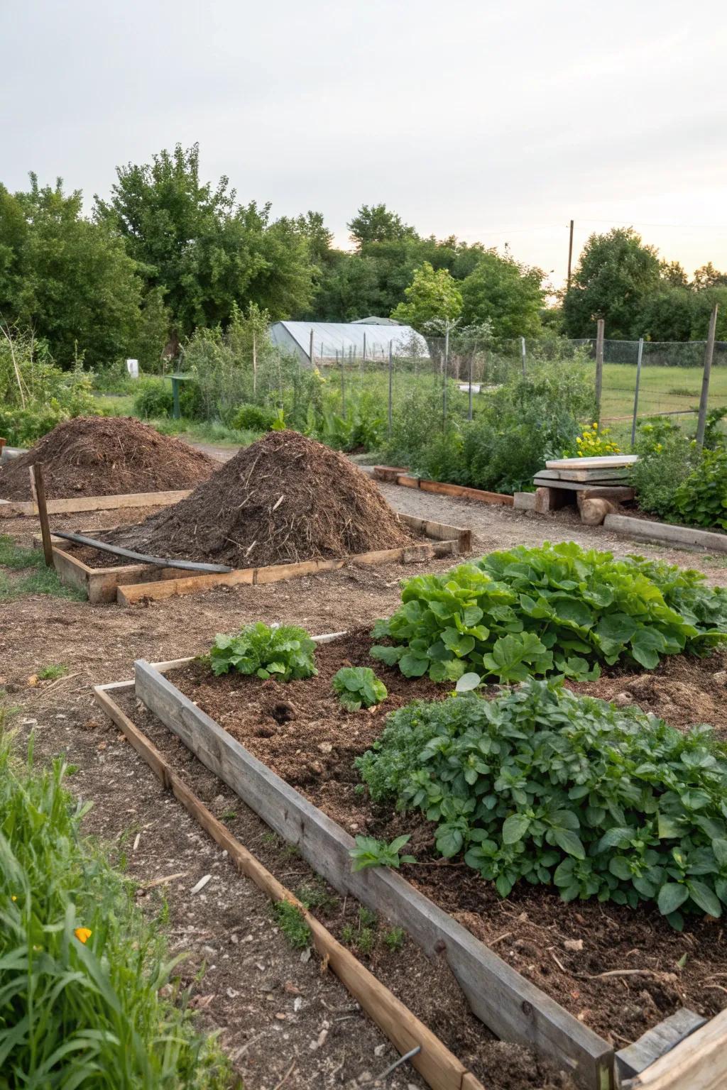 Efficient composting and mulching practices for a fertile garden.