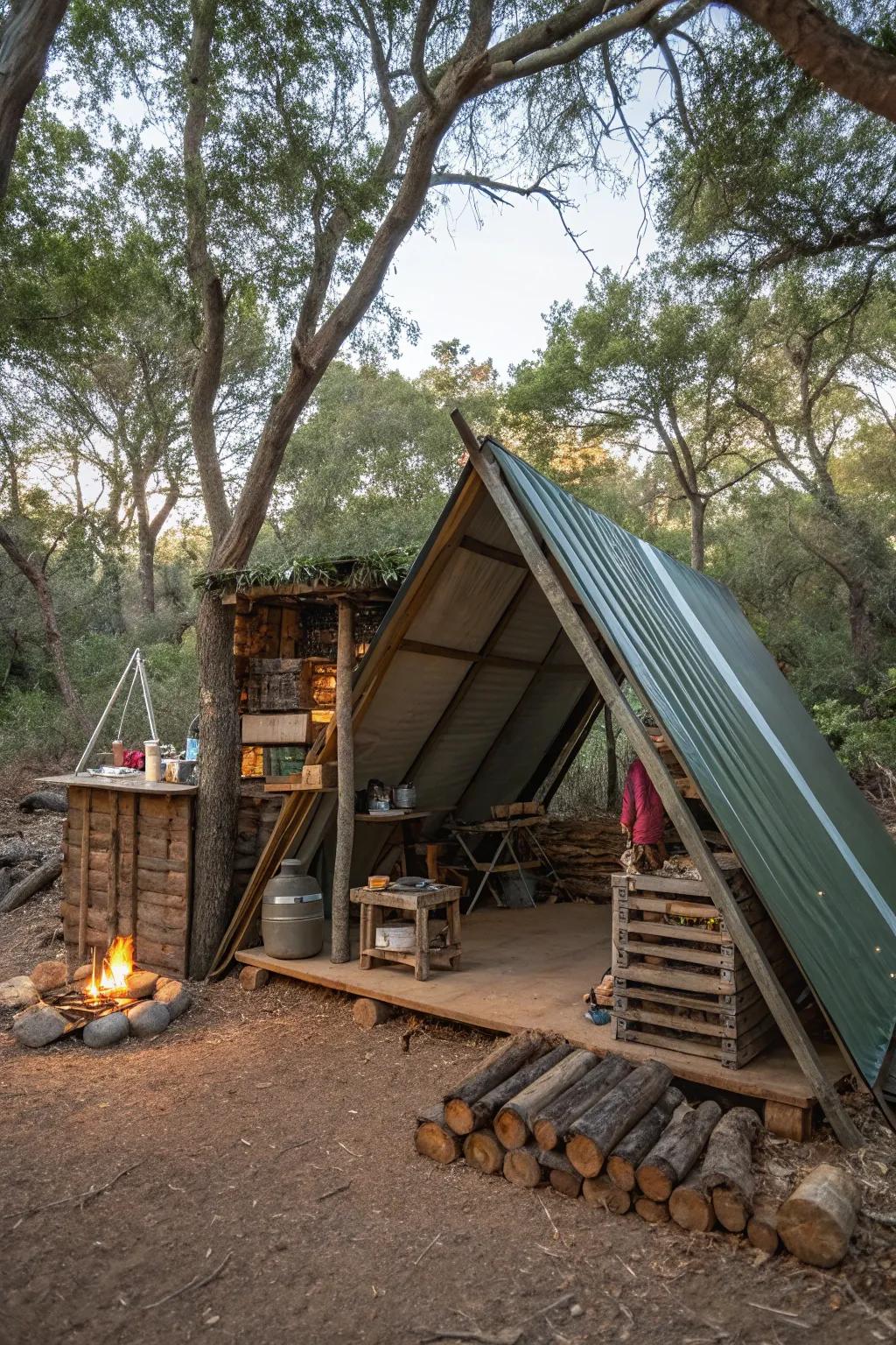 Build a unique shelter using recycled materials.