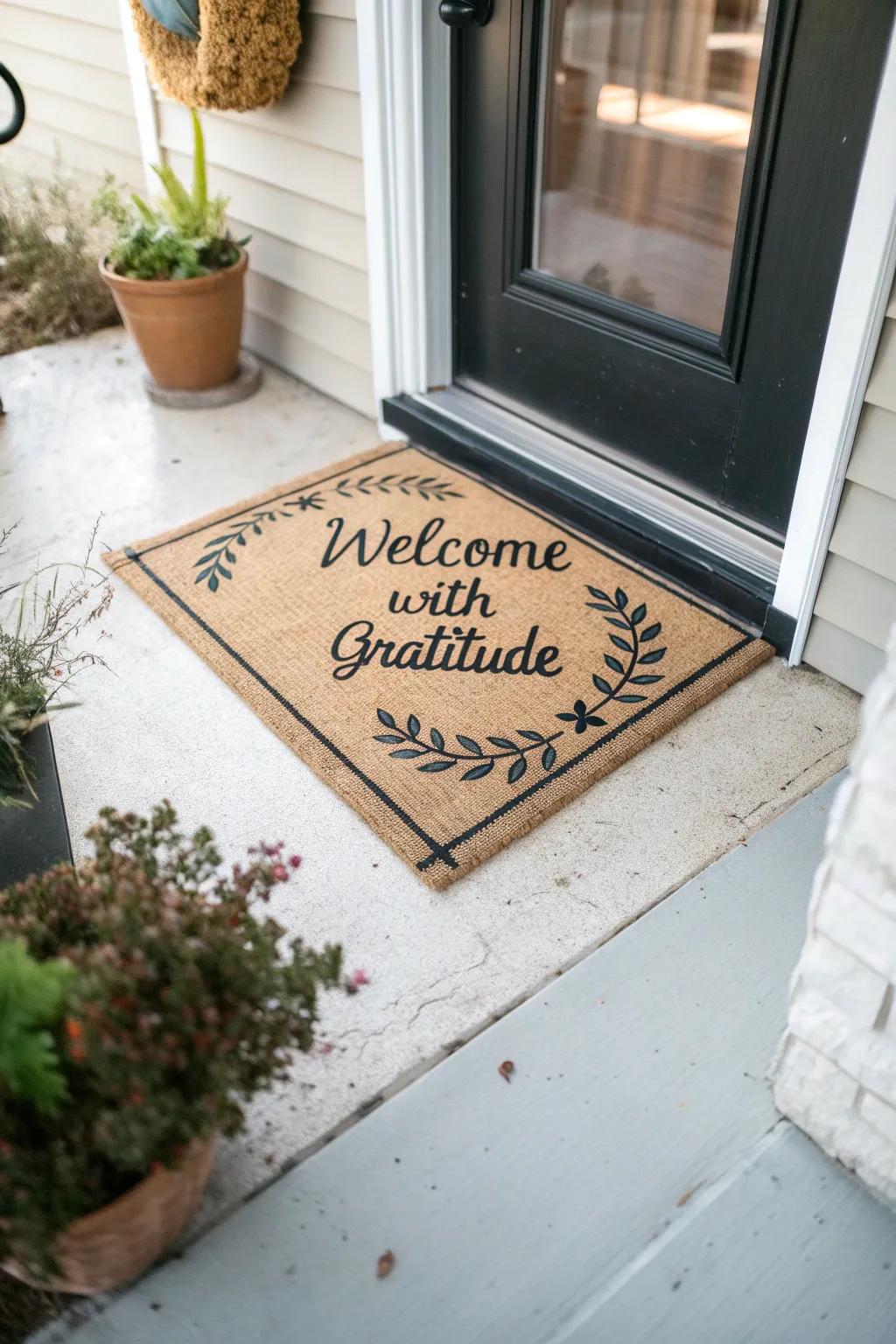 A door mat with an inspirational quote to uplift spirits.