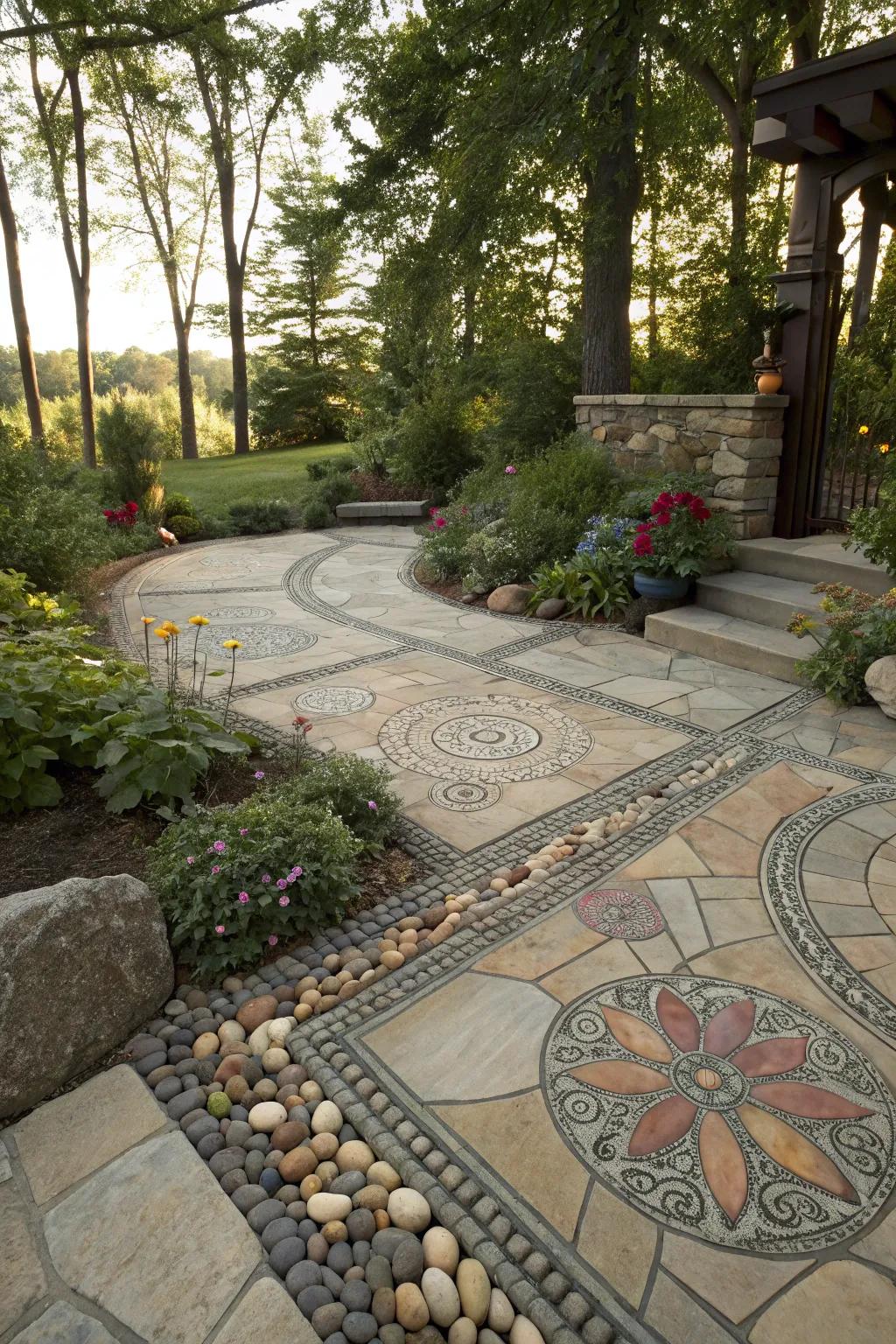 Artistic flagstone layout for a creative patio design.