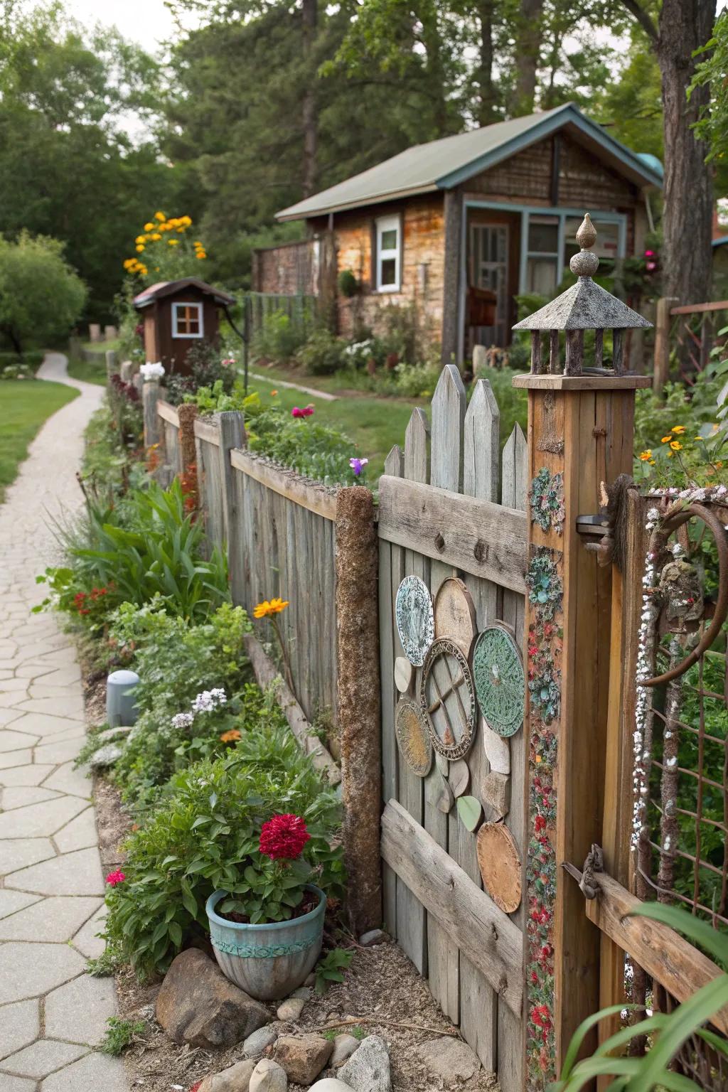 Recycled materials create a unique and eco-friendly pet fence.