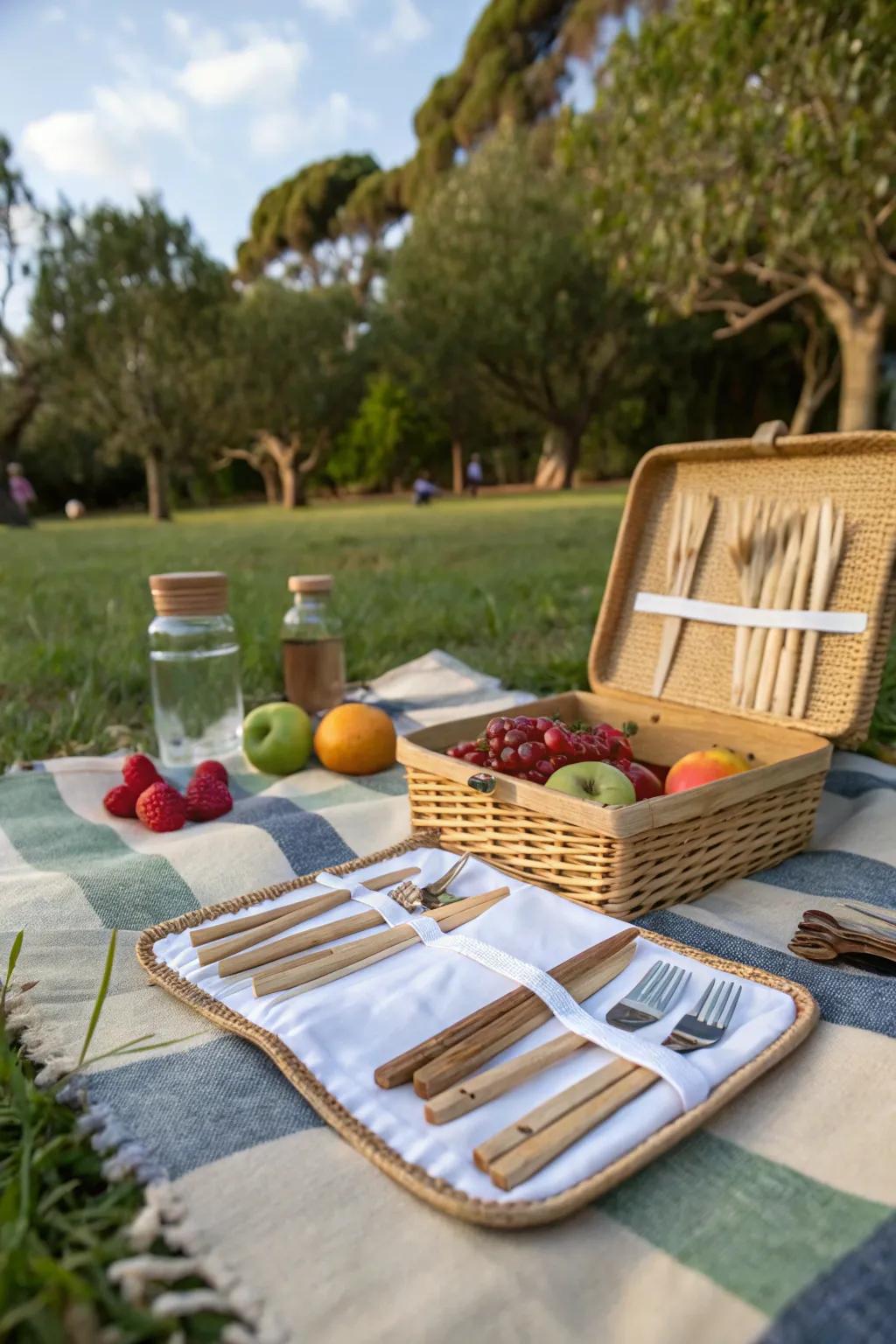 Eco-friendly utensils are a sustainable choice for a green picnic.
