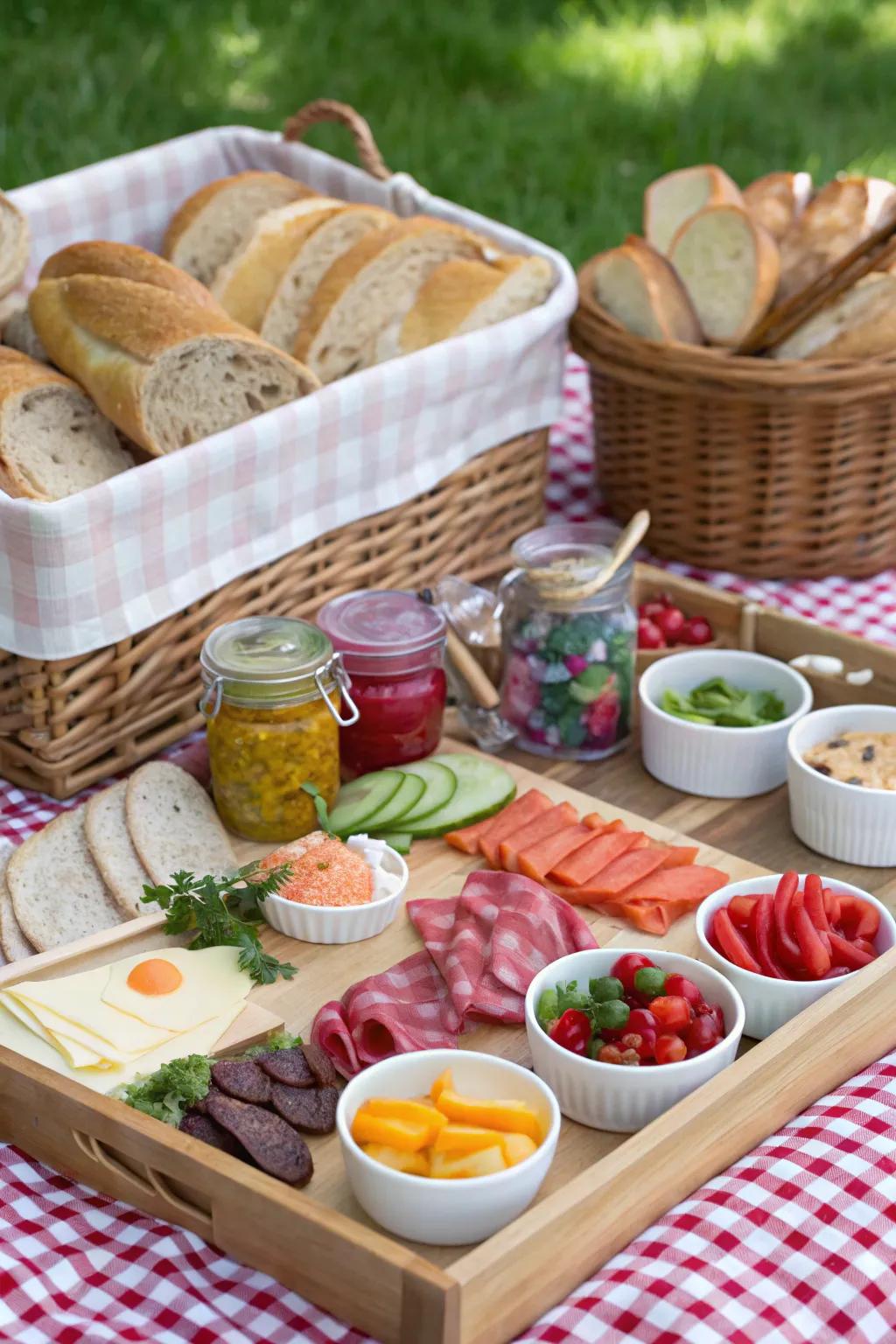 A sandwich bar lets guests create their perfect picnic meal.
