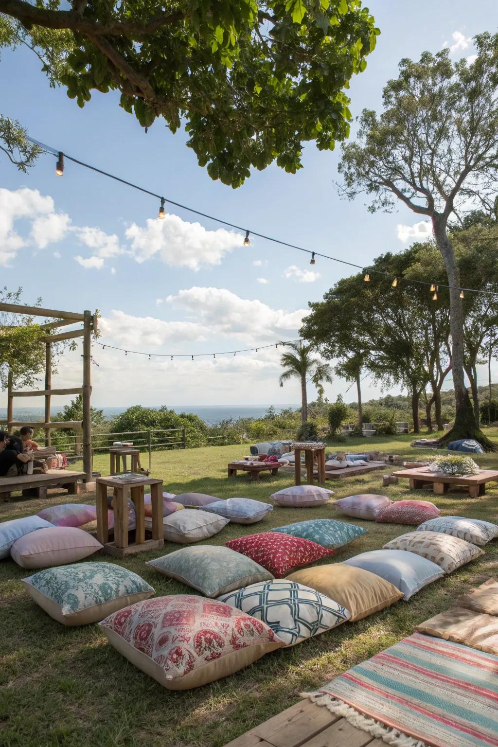 Cushions provide comfort and style to your picnic seating.