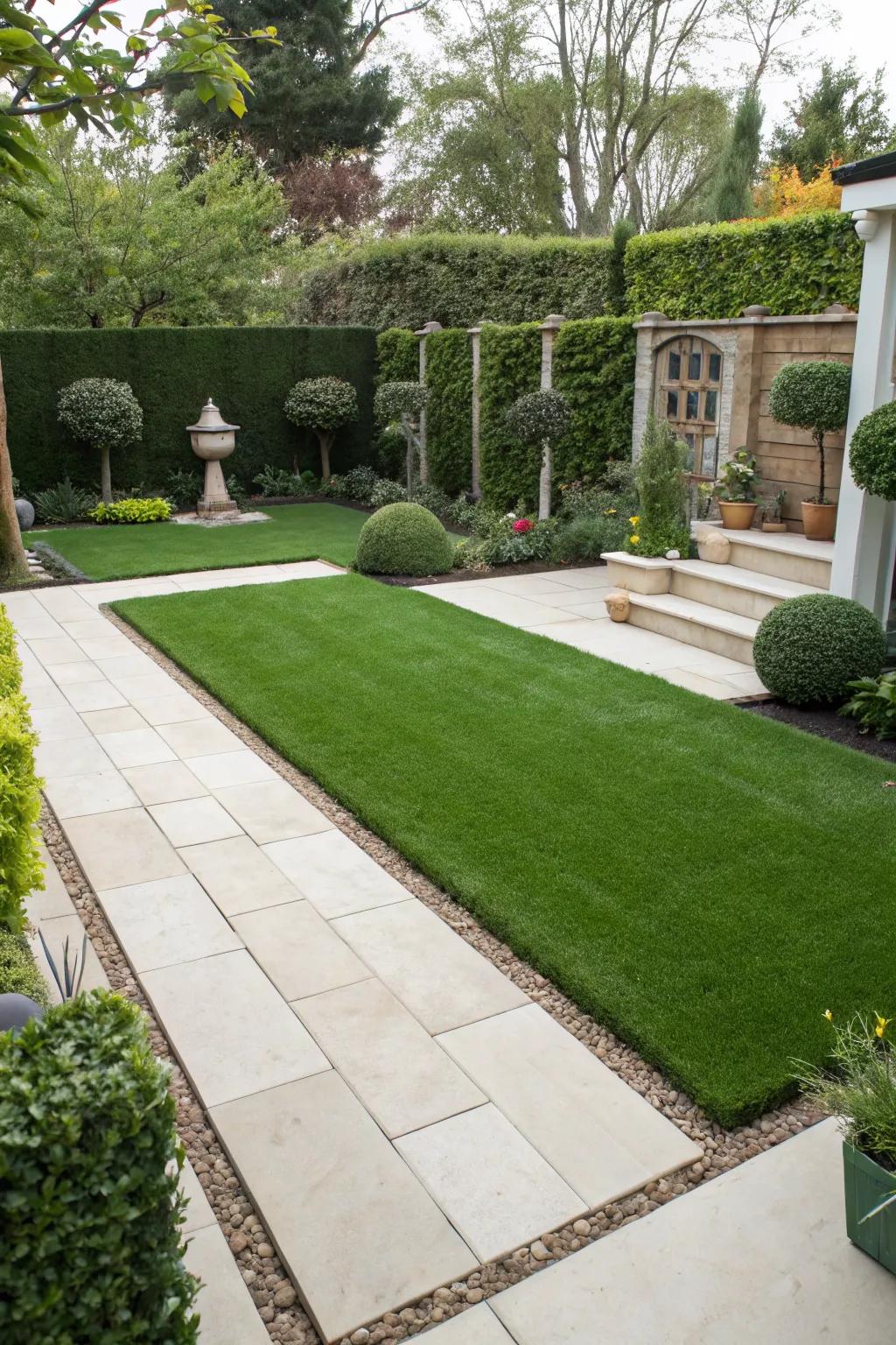 Artificial grass offering a lush, maintenance-free lawn.