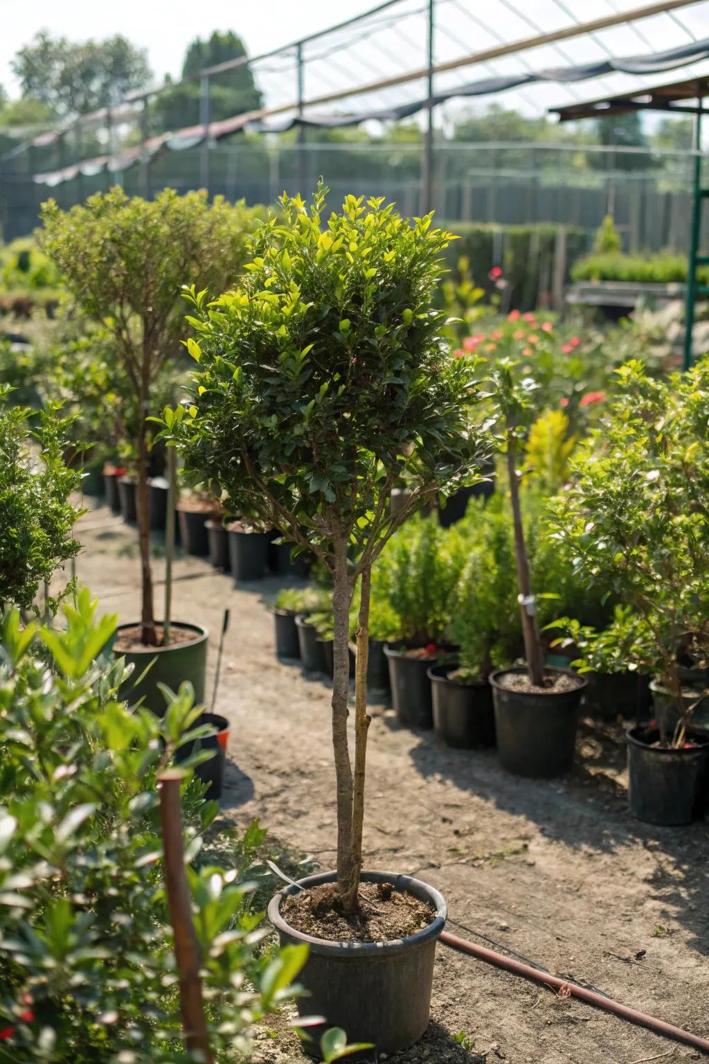 A tranquil mini forest within the plant nursery.