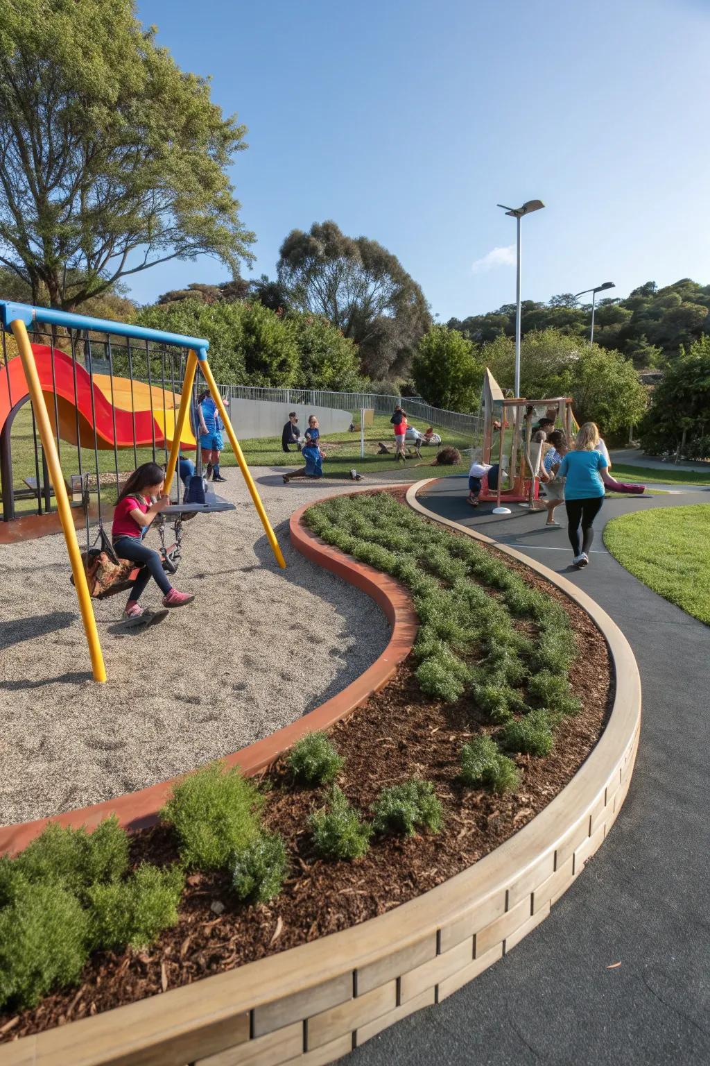 Flexible garden edging allowing for creative playground shapes.