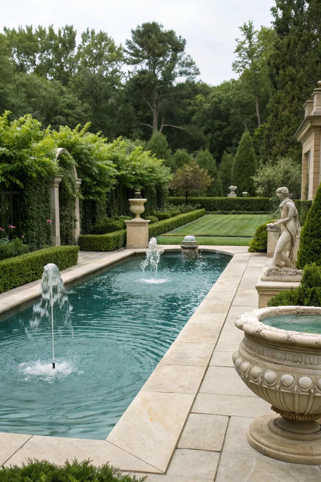 A sophisticated plunge pool with elegant decorative touches.
