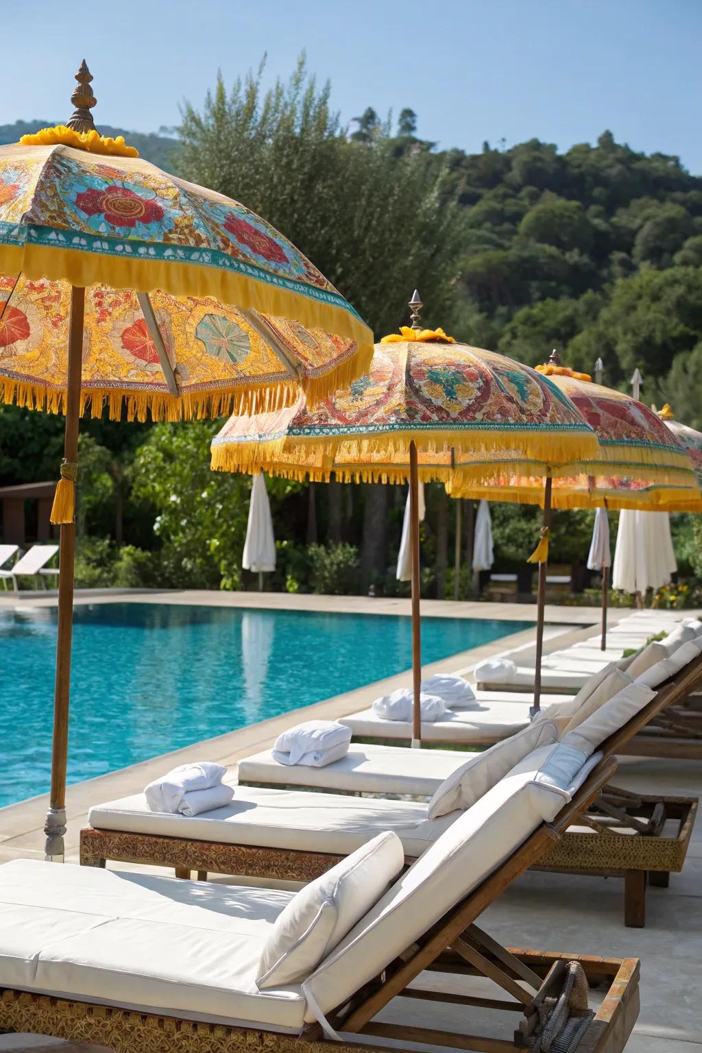 Stay cool and stylish with poolside shade umbrellas.