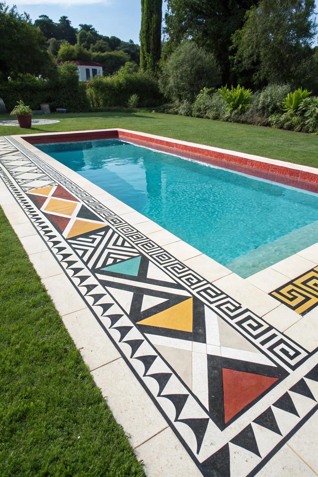 Geometric designs bring modern appeal to pool coping.