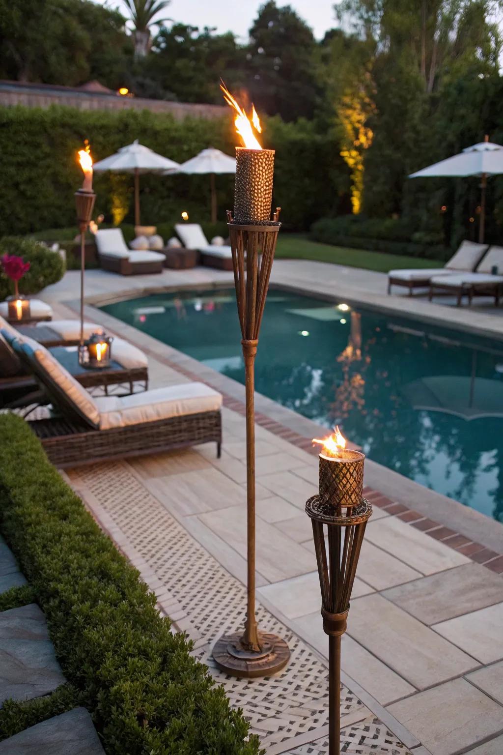 Sophisticated tiki torches for a tropical vibe.
