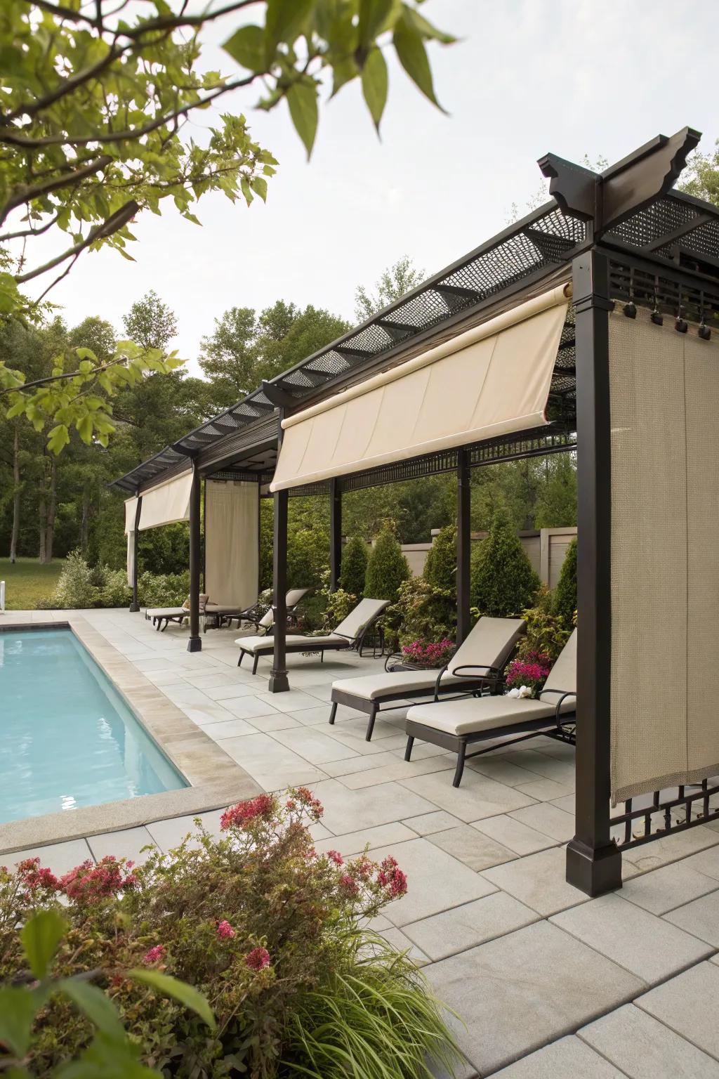 Retractable shades offer flexible privacy solutions.