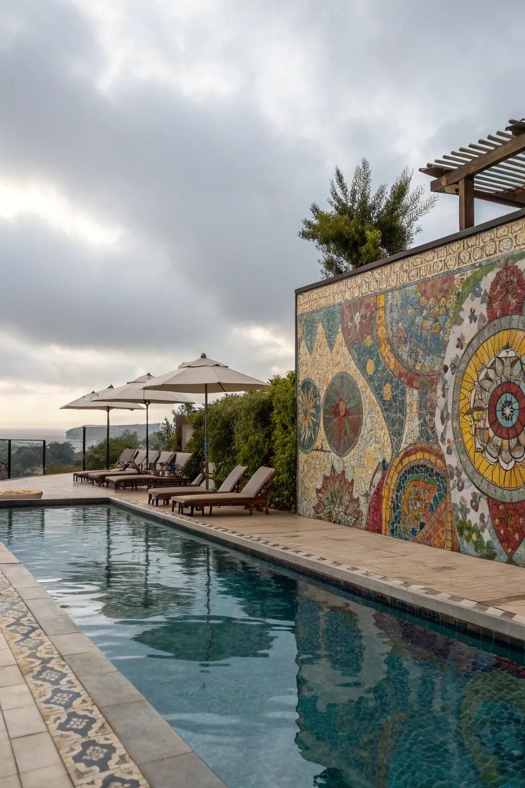 Mosaic tiles offer a colorful and textural element to your pool decor.