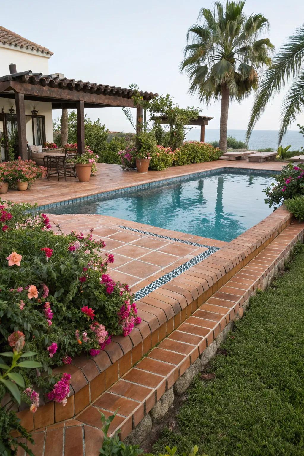 Terracotta edging for a warm, Mediterranean feel.