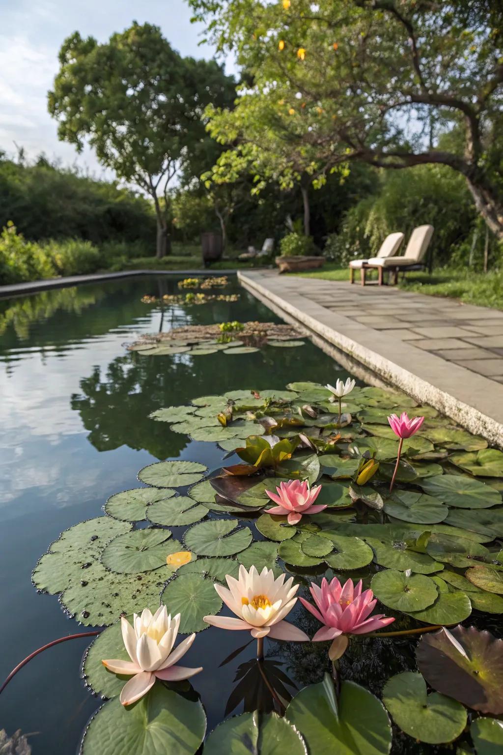 Water plants add a Zen-like tranquility to your pool garden.