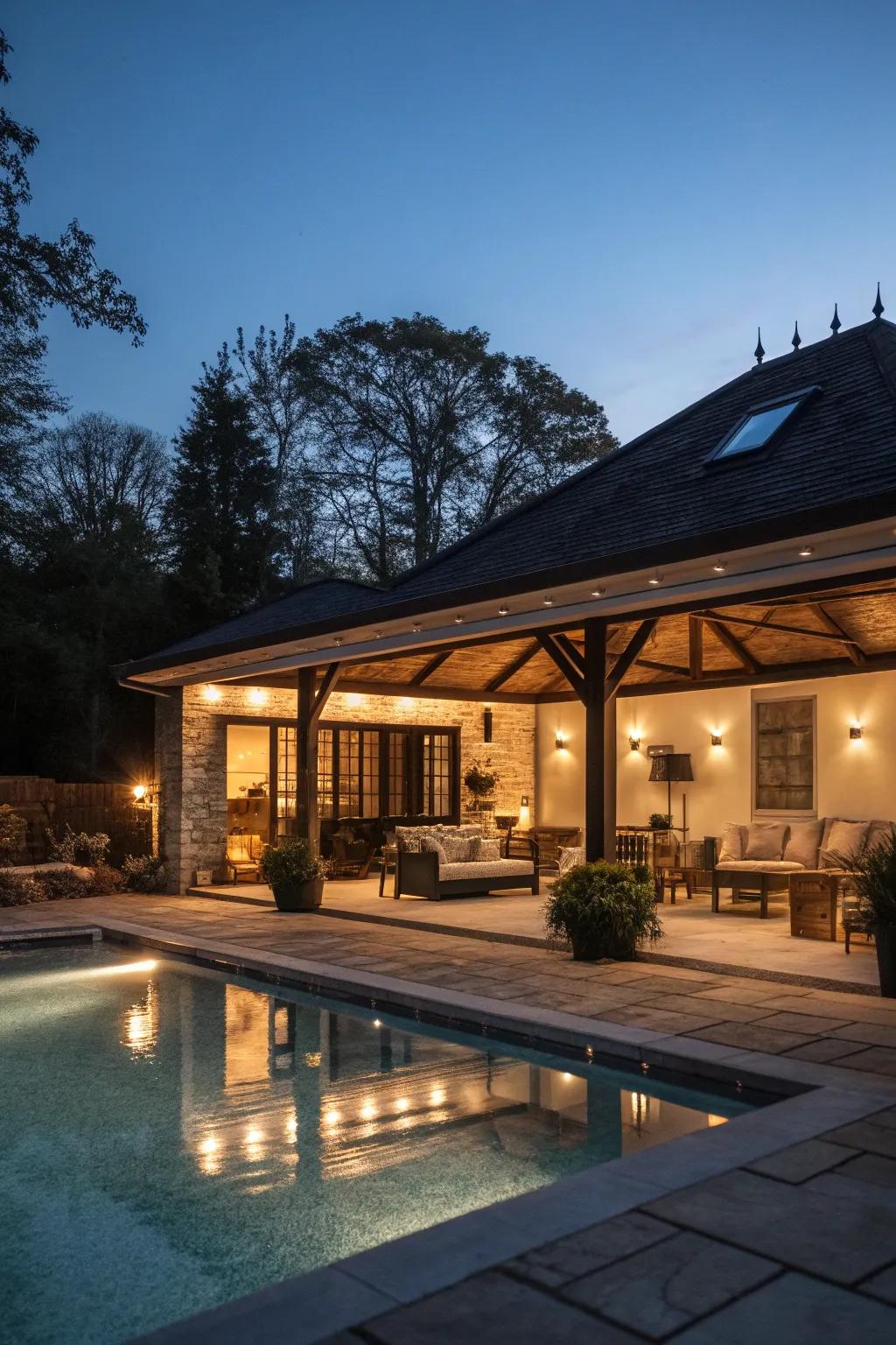 Dark ceilings bring drama and a modern edge to your pool house.