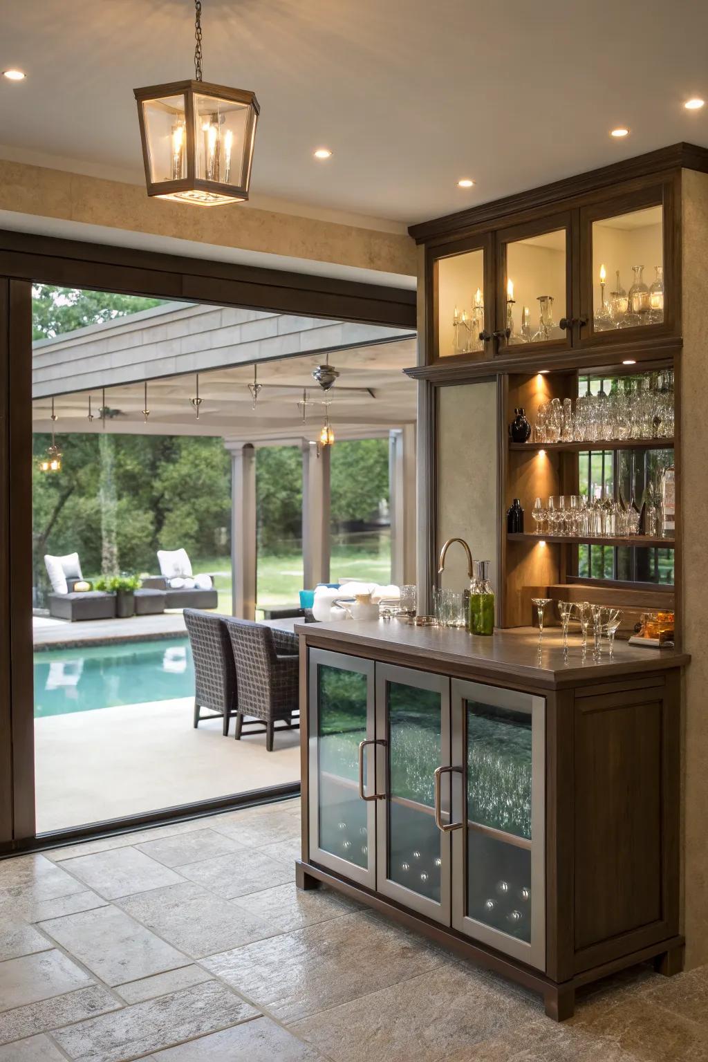 A mini bar adds a touch of luxury and convenience.