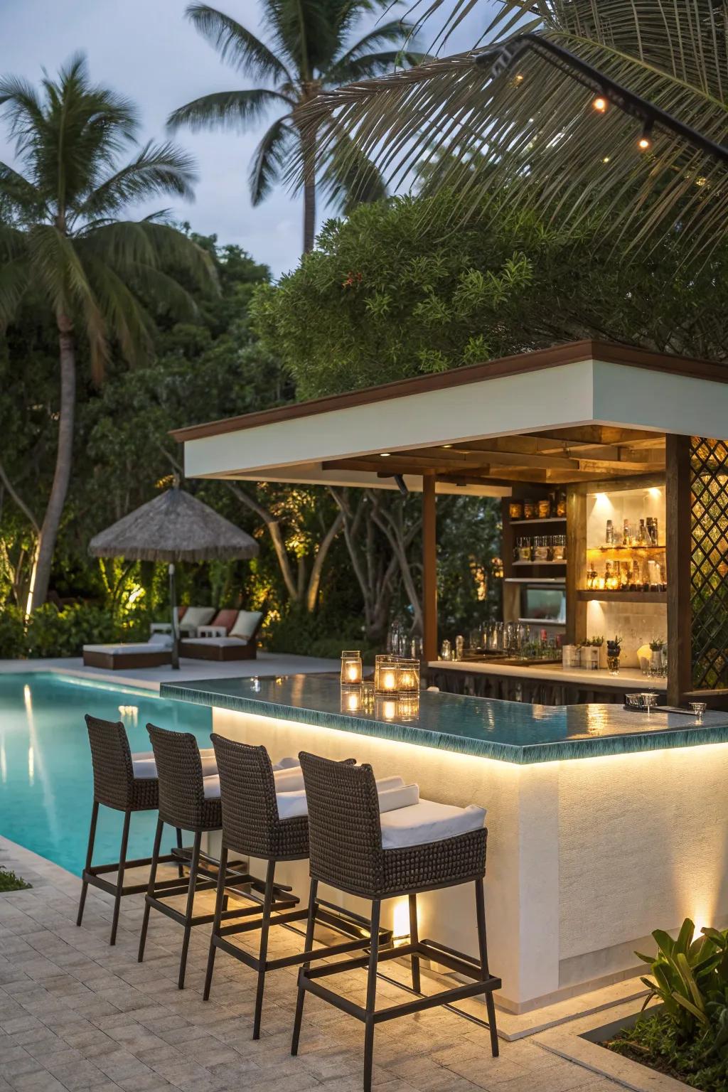 A poolside bar that invites you to enjoy a drink with a view.