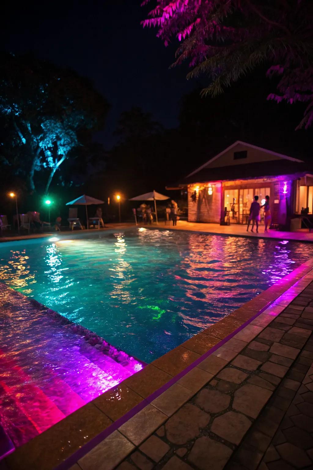 Transformative LED lighting for a magical pool ambiance.