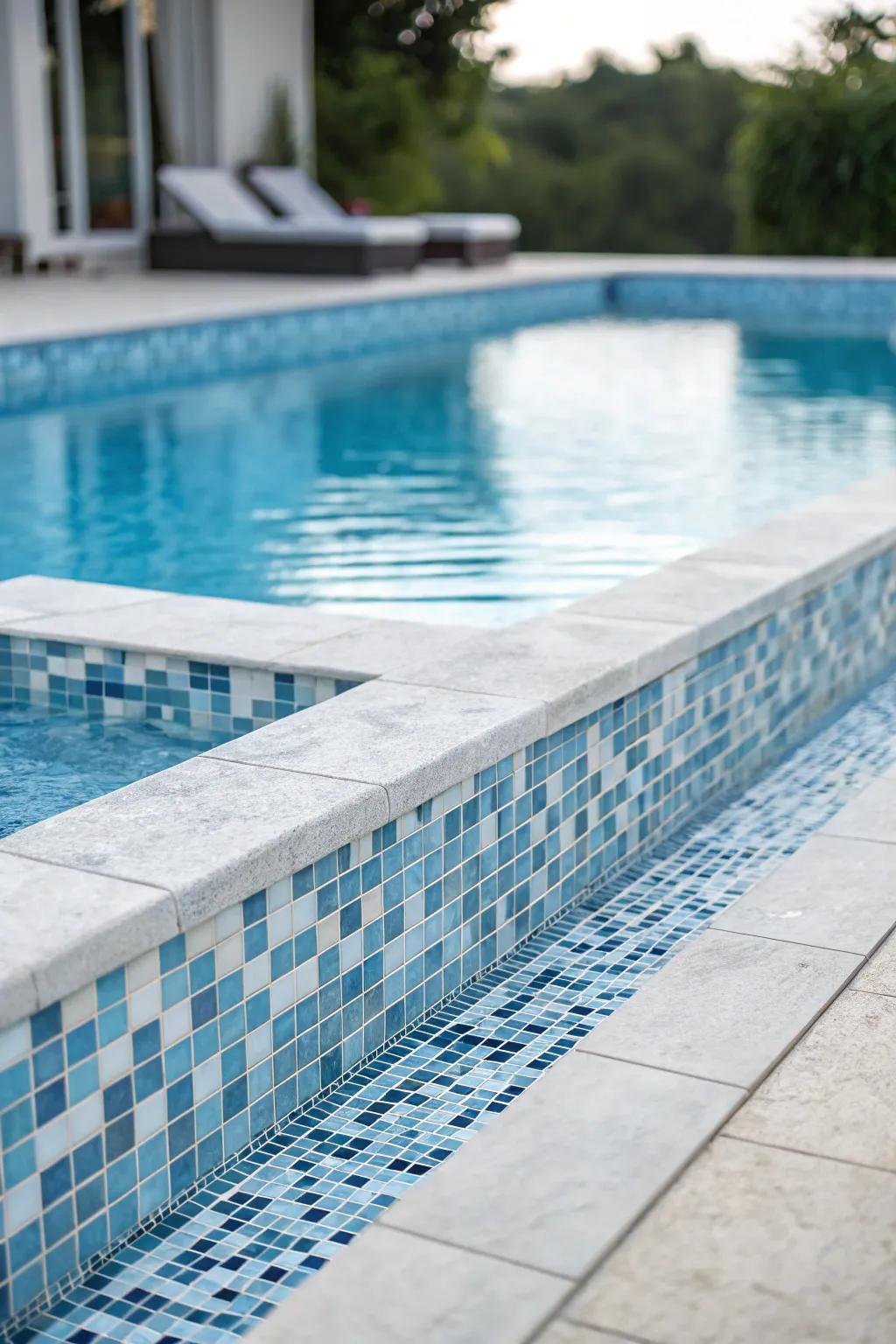Monochrome mosaics offer a sleek appearance.
