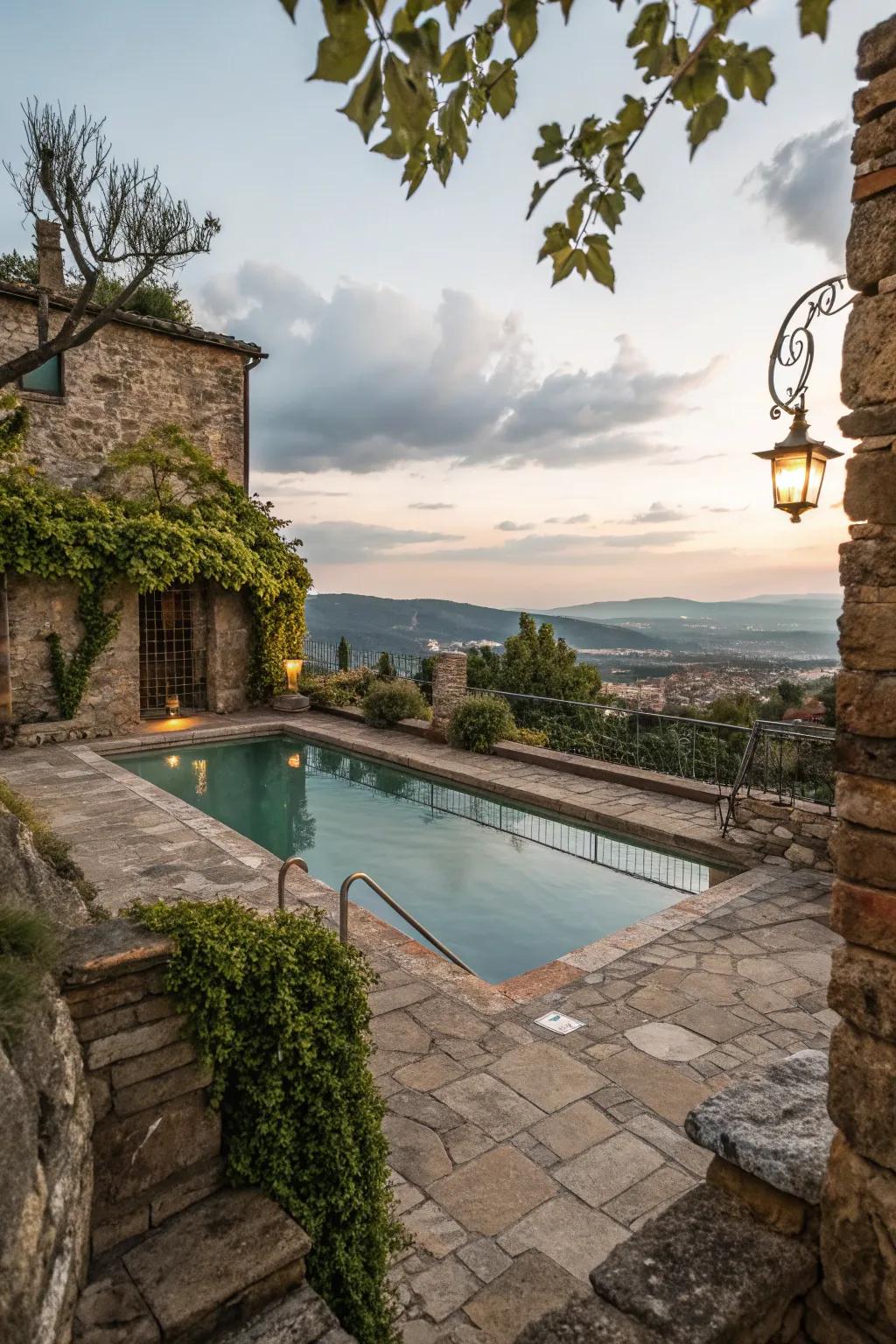 A rooftop pool beautifully accented with natural stone.