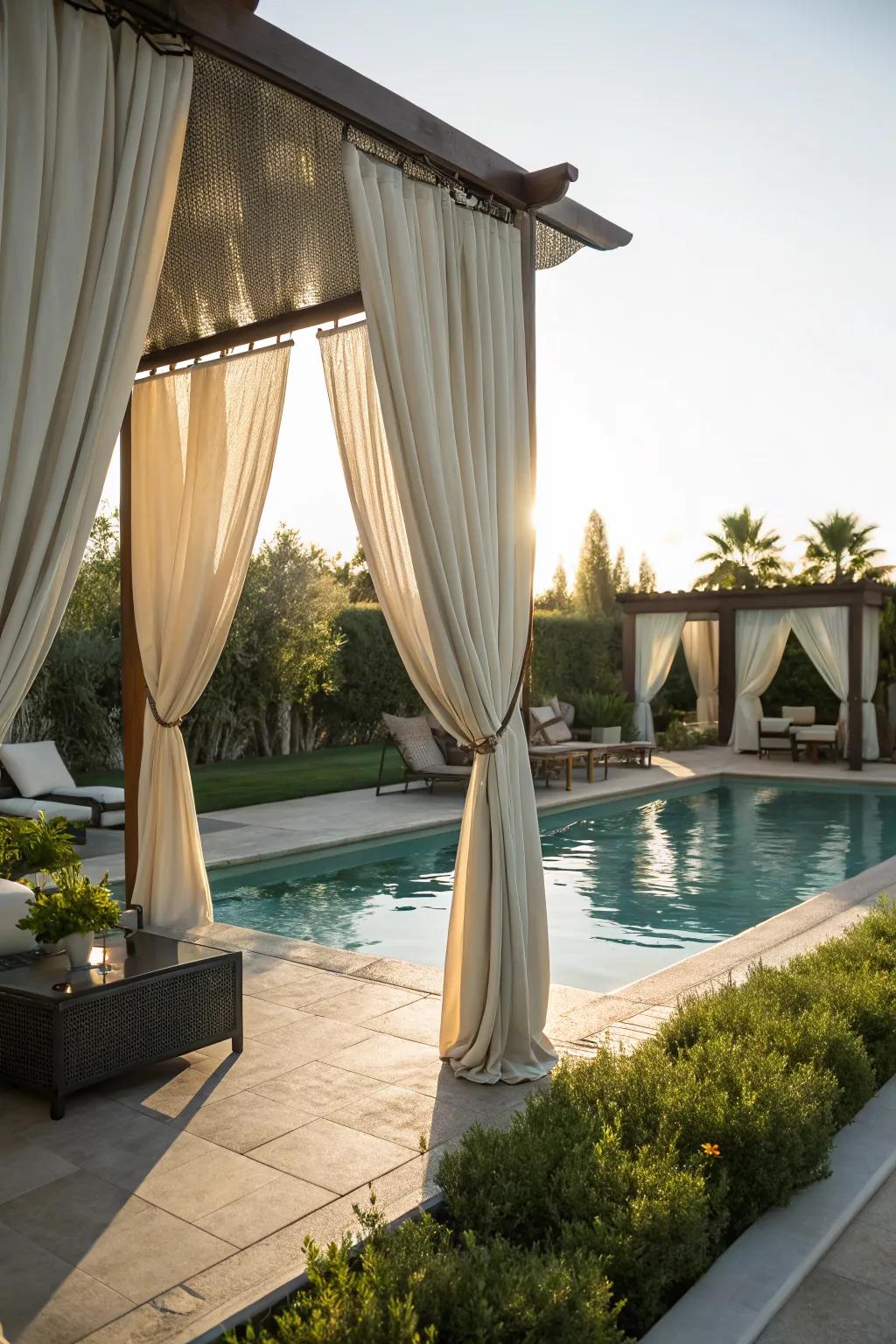 Outdoor curtains offer both privacy and aesthetic appeal.