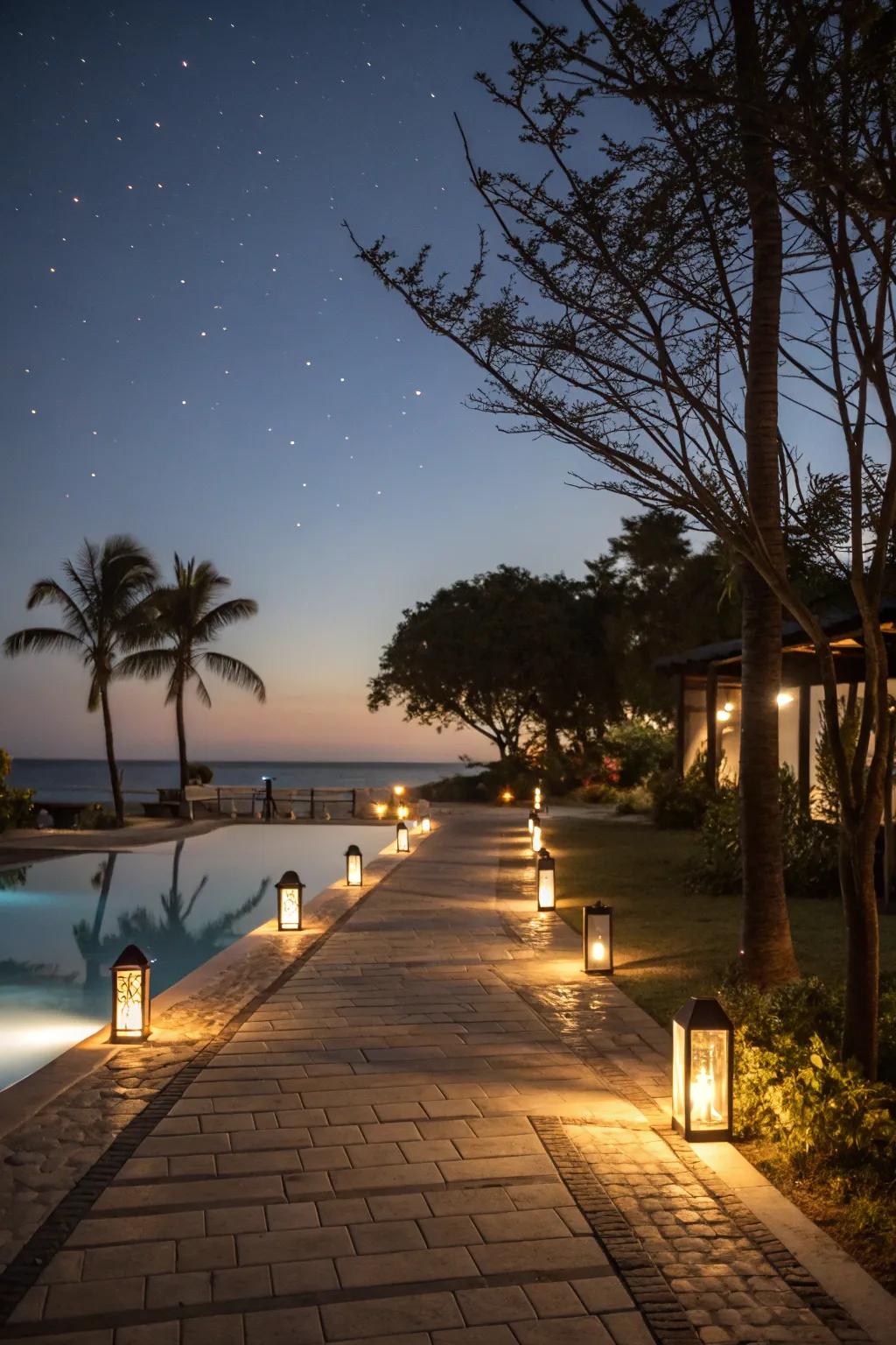 Pathway lights guide and enhance your garden's beauty.