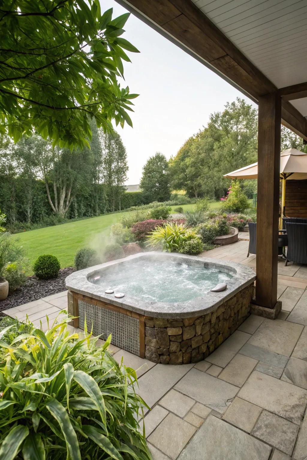 Add luxury and relaxation with a hidden hot tub on your patio.