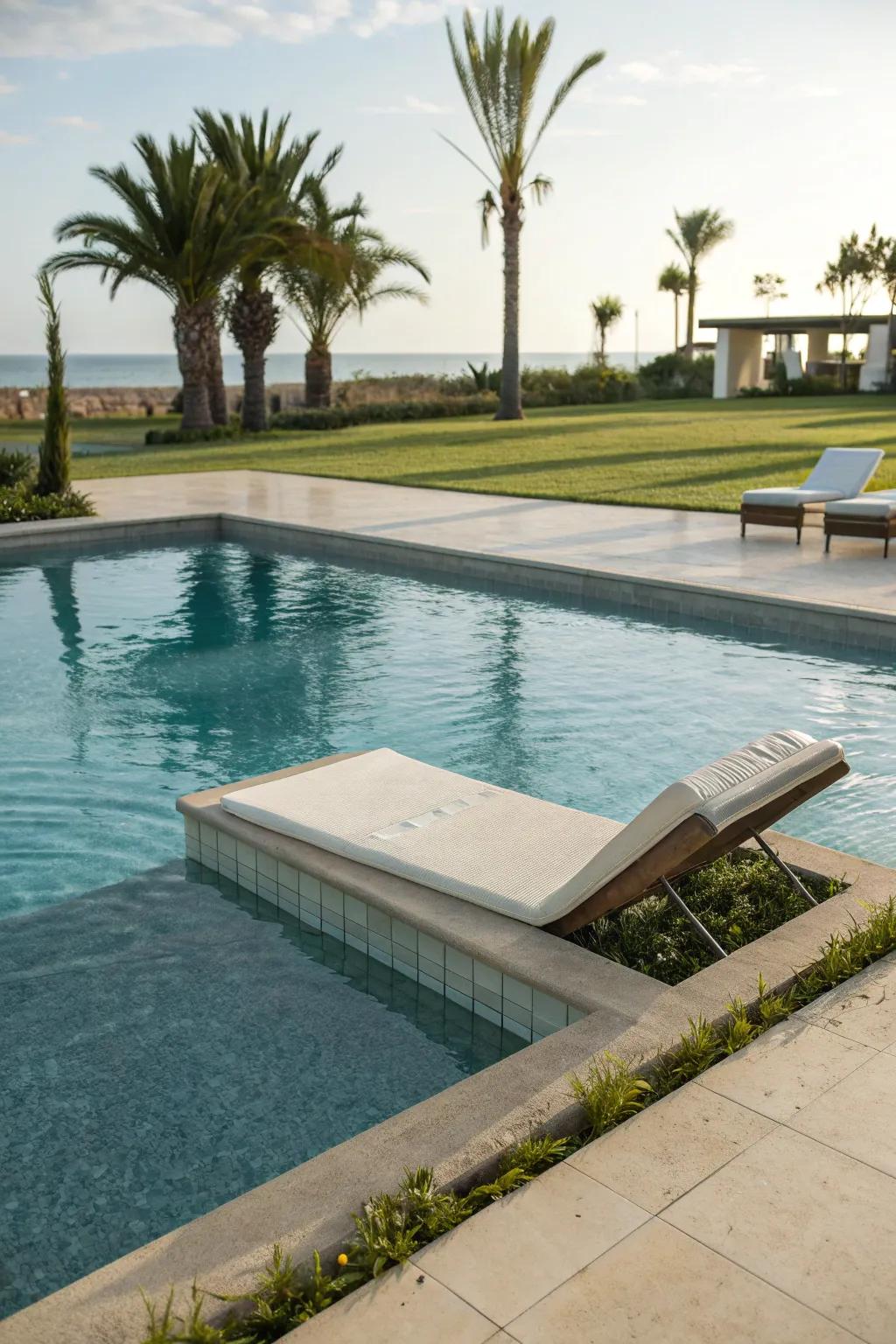 Bask in the sun with a stylish tanning ledge in your pool.