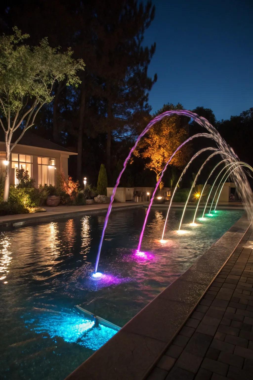 Laminars provide a sophisticated, illuminated water display.
