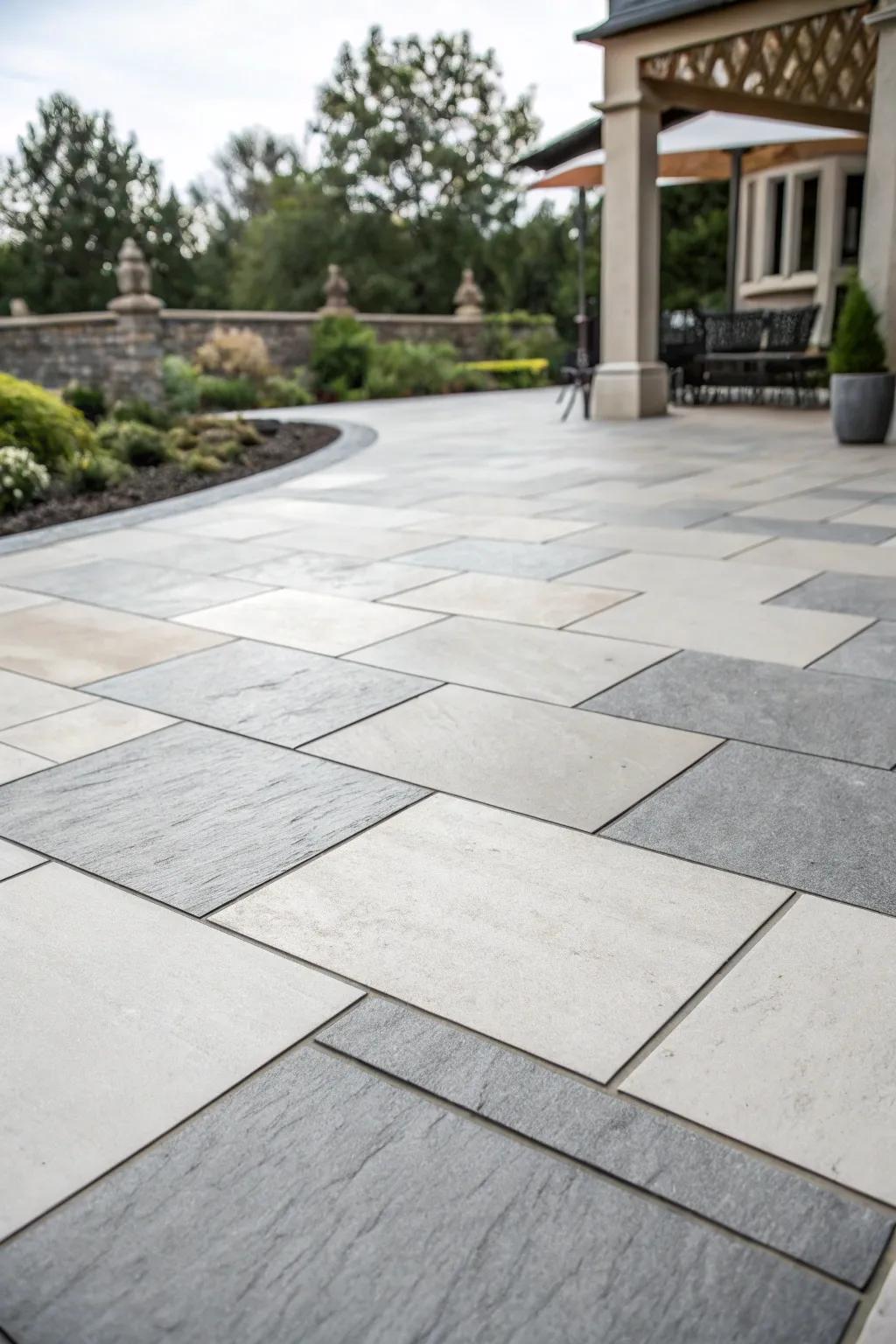 A sleek monochromatic theme enhancing the patio's elegance.