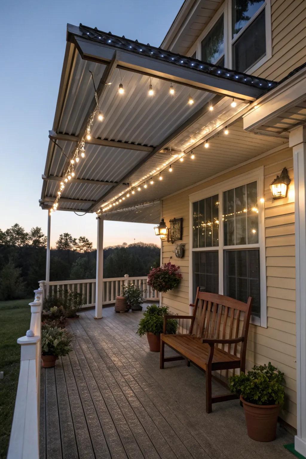 Solar-powered LEDs offer eco-friendly ambiance.