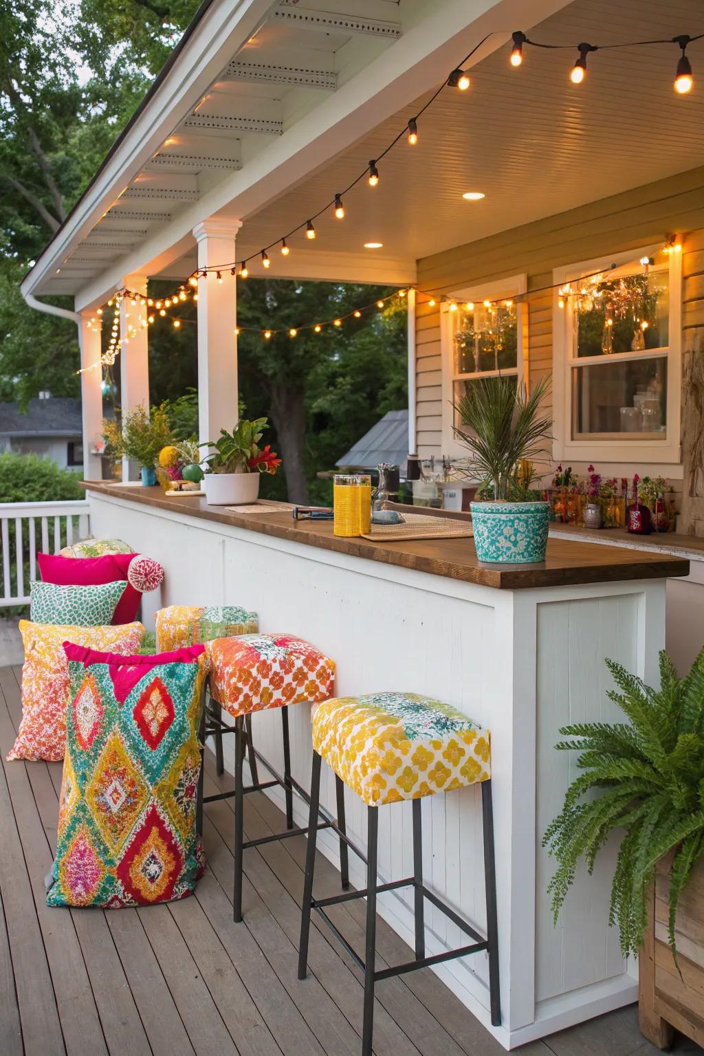 Bold colors bring vibrancy and energy to your porch bar.