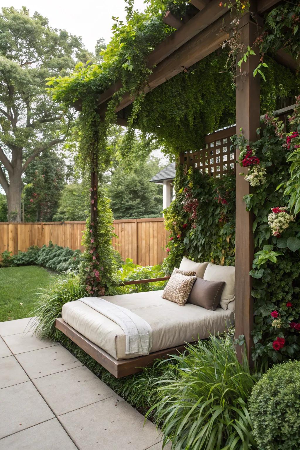 Vertical gardens create an urban jungle around your porch bed.