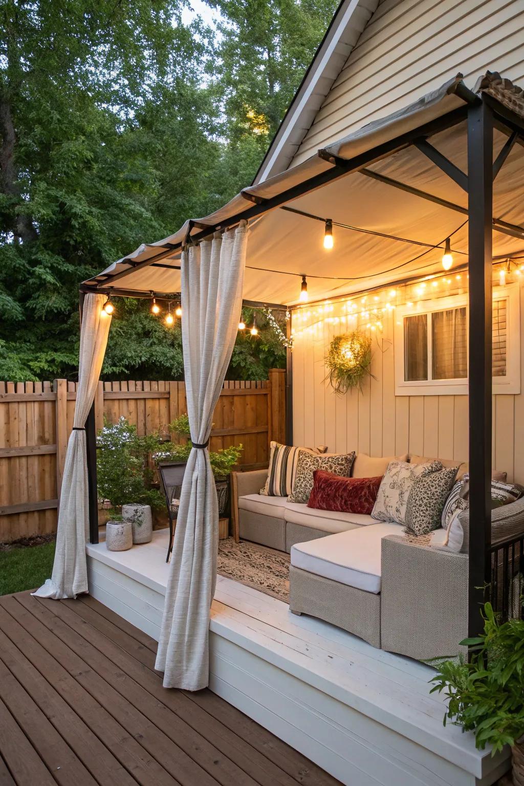 A canopy that offers built-in seating for cozy gatherings.