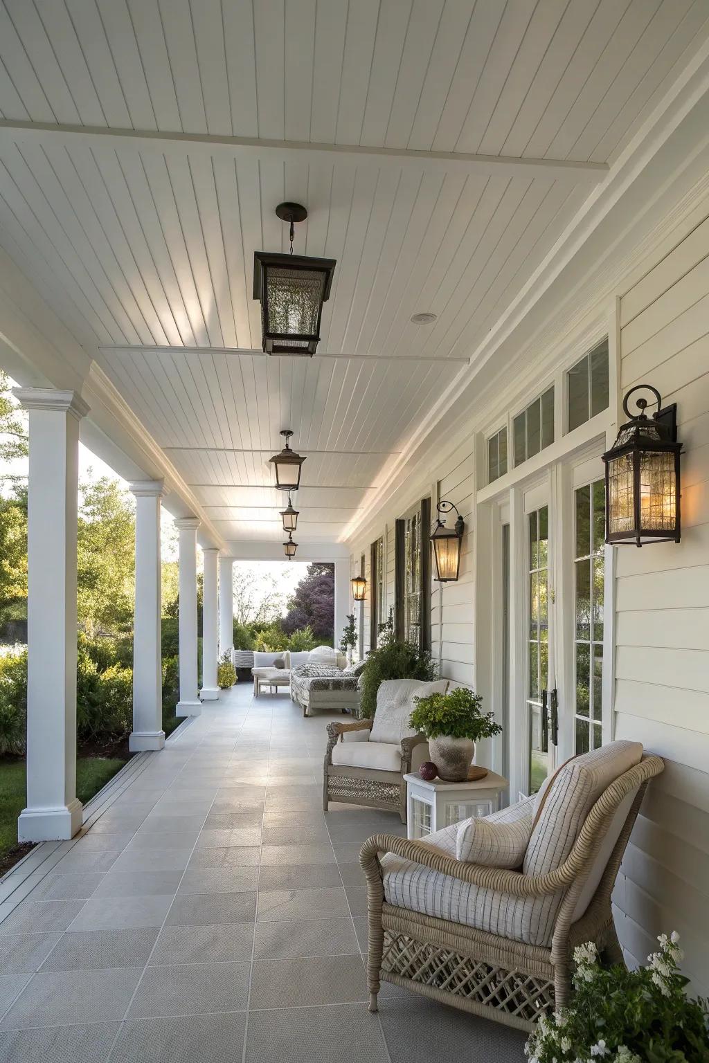 Bright white ceilings offer a timeless and airy ambiance.