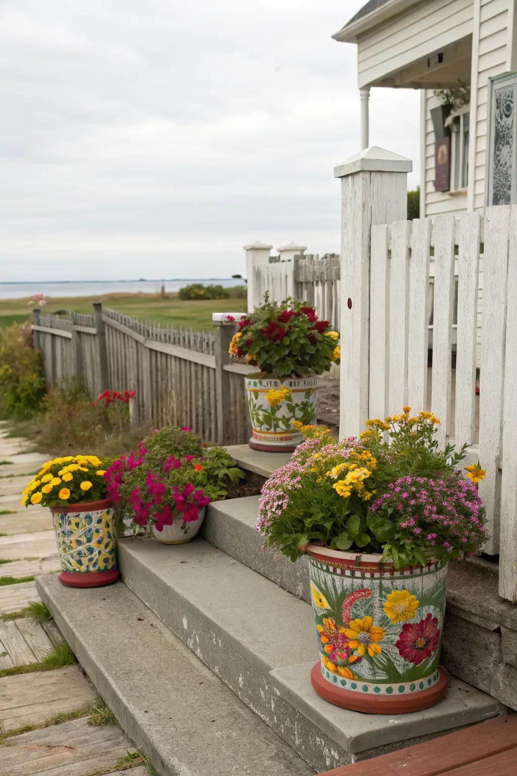 Artistic planters turn the stoop into a mini gallery.