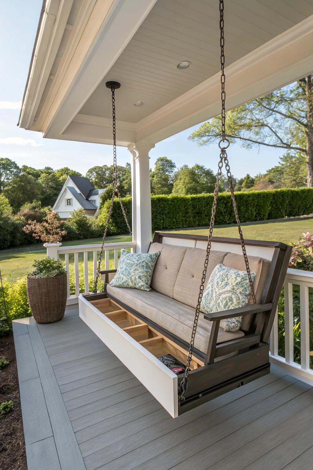 Swings with storage offer style and practicality.
