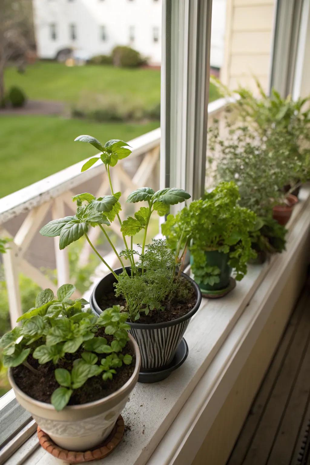 A window herb garden for fresh flavors.