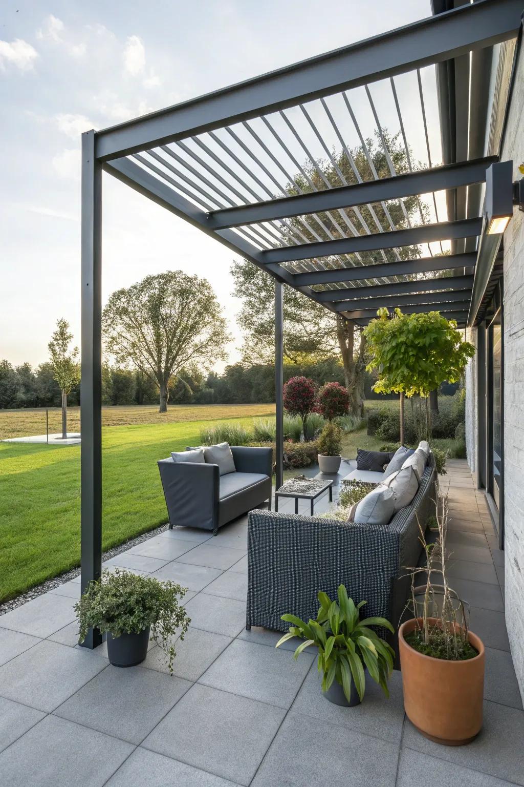Enhance your outdoor space with a movable metal pergola.